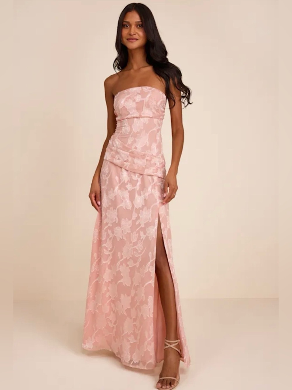 Lulus Joelle Blush Pink Floral Burnout Drop Waist Maxi Dress